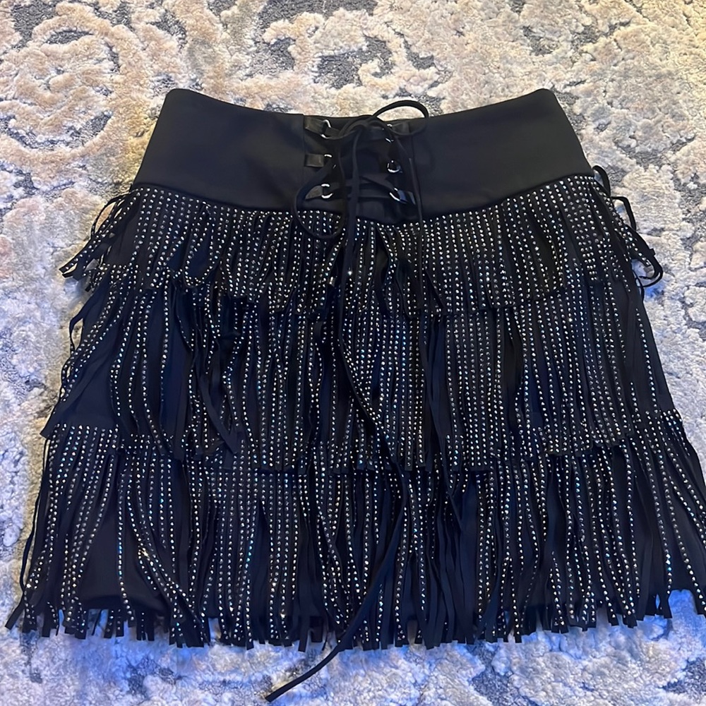 Fringe black mini skirt